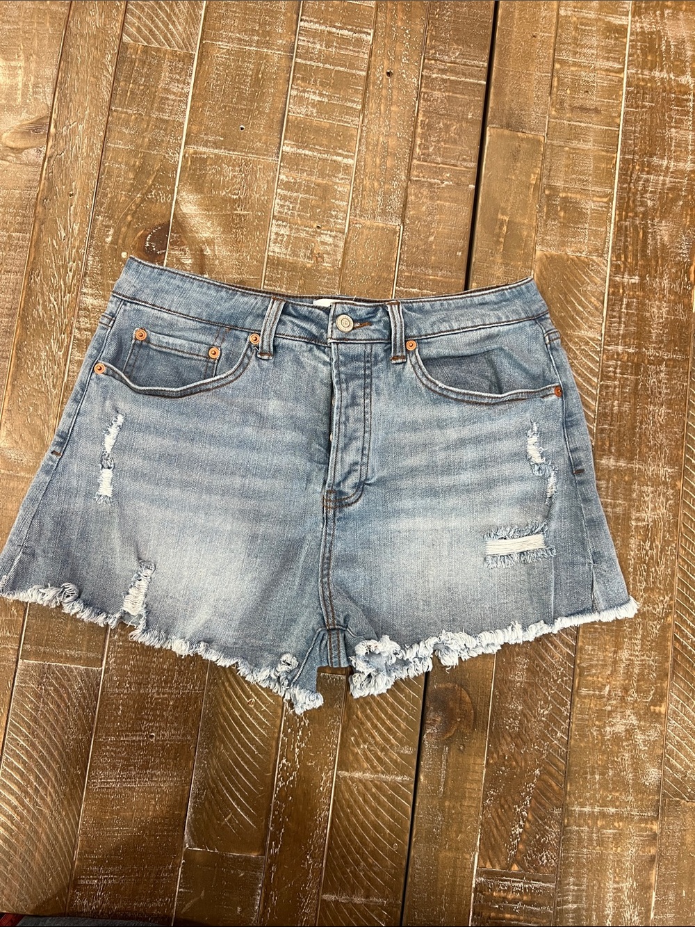 True Craft Light Blue Distressed Denim Cutoff Shorts